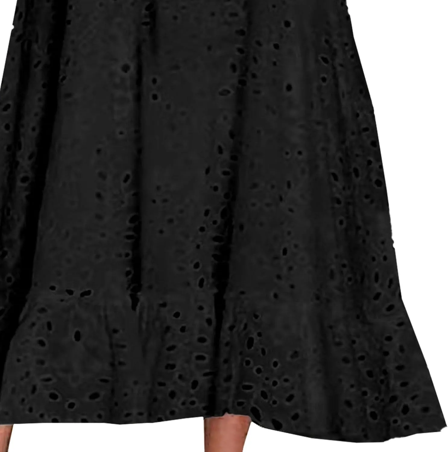 Women Summer Ruffle Hem Floral Lace Eyelet Dress Casual Notch Neck Midi Tunic Dress with Pocket 2025 Trendy