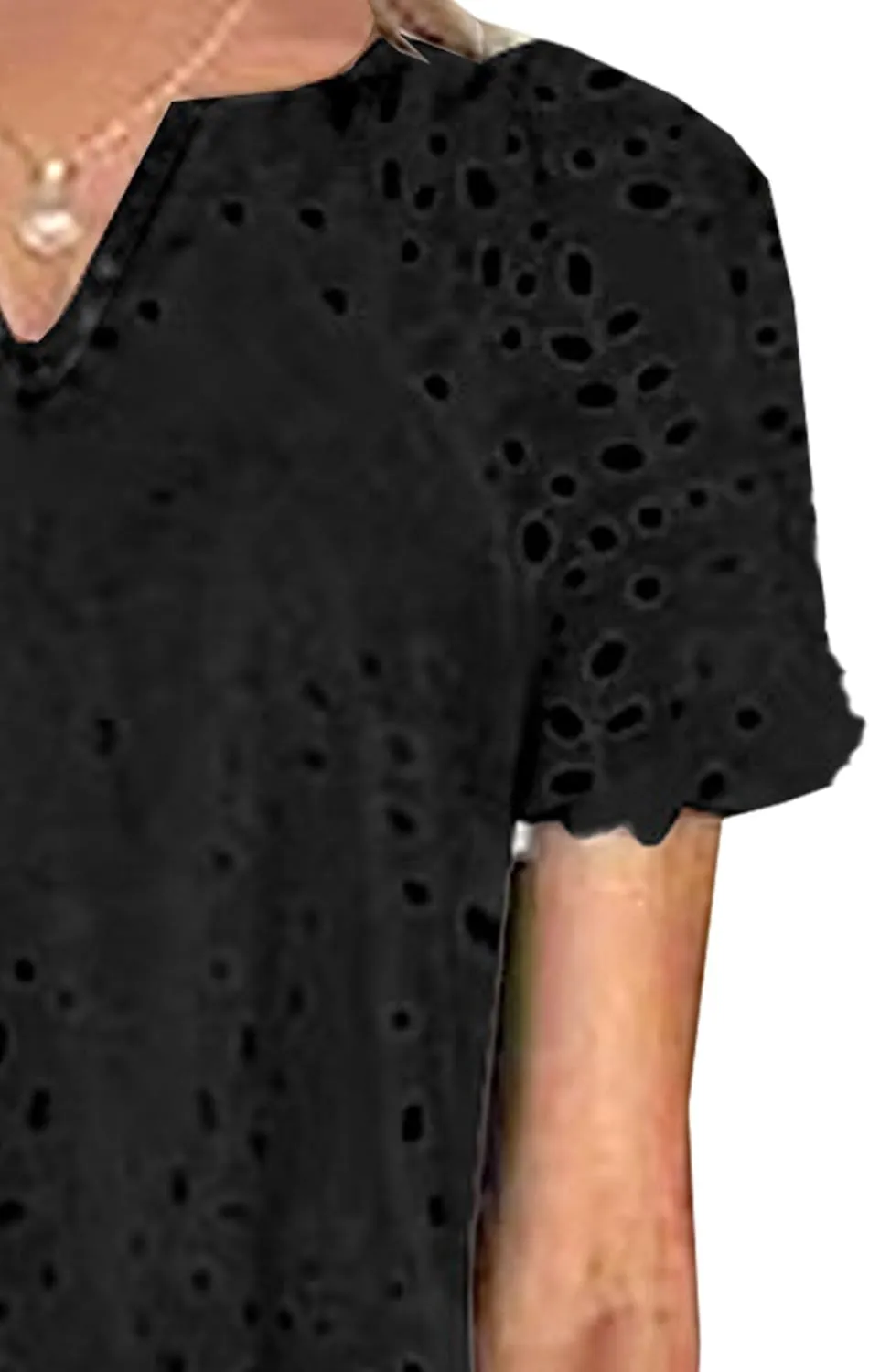 Women Summer Ruffle Hem Floral Lace Eyelet Dress Casual Notch Neck Midi Tunic Dress with Pocket 2025 Trendy
