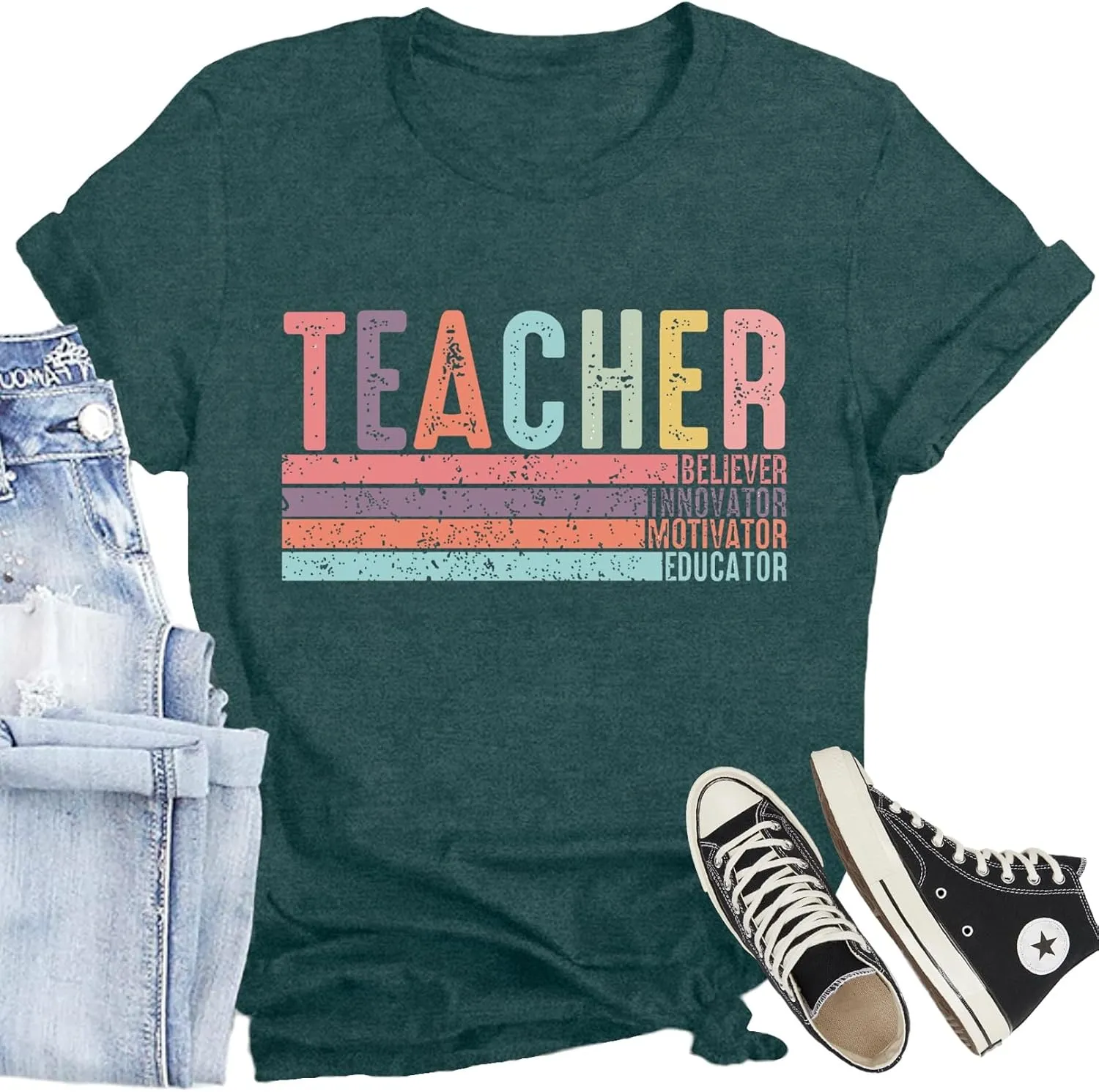Women Teacher Shirt Teacher Life Printed T-Shirt Casual Back to School Tee Tops