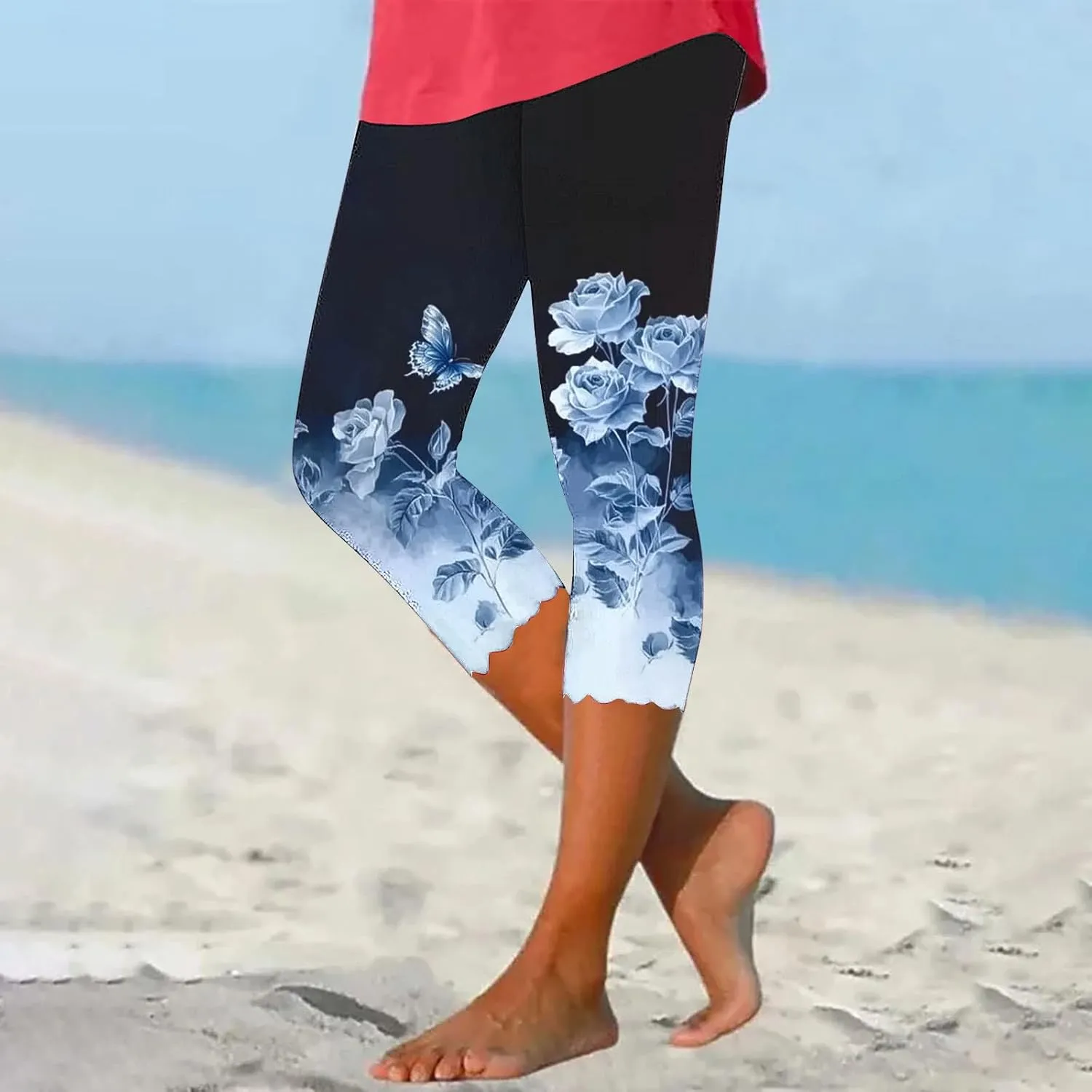 Womens Capris for Summer Dressy Cropped High Waist Yoga Pants Comfy Stretchy Leggings Workout Compression Pants