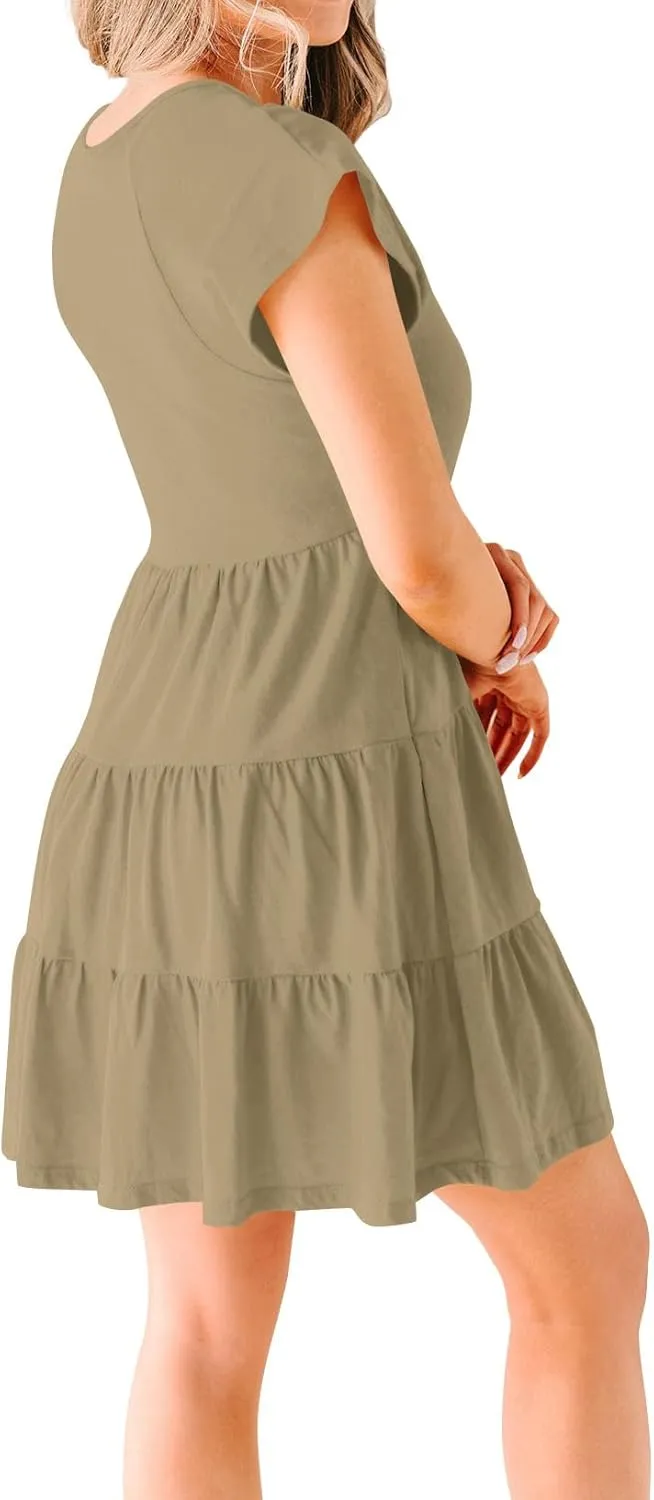 Women's Casual Summer Dress Sexy V Neck Short Sleeve Flowy Ruffle 2024 Trendy Short Mini Dresses