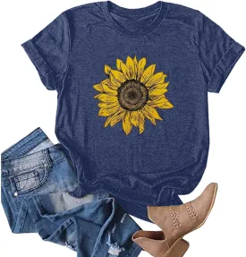 Womens T Shirts Cute Dandelion Graphic Tees Crewneck Short Sleeve Summer Tops Casual Loose Cotton Tshirts