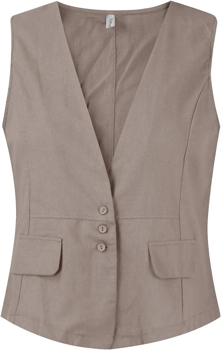 Womens Vest 2023 Summer Cotton Linen Vest Top Vintage Casual Sleeveless Button Down Jacket Loose Vests Outerwear