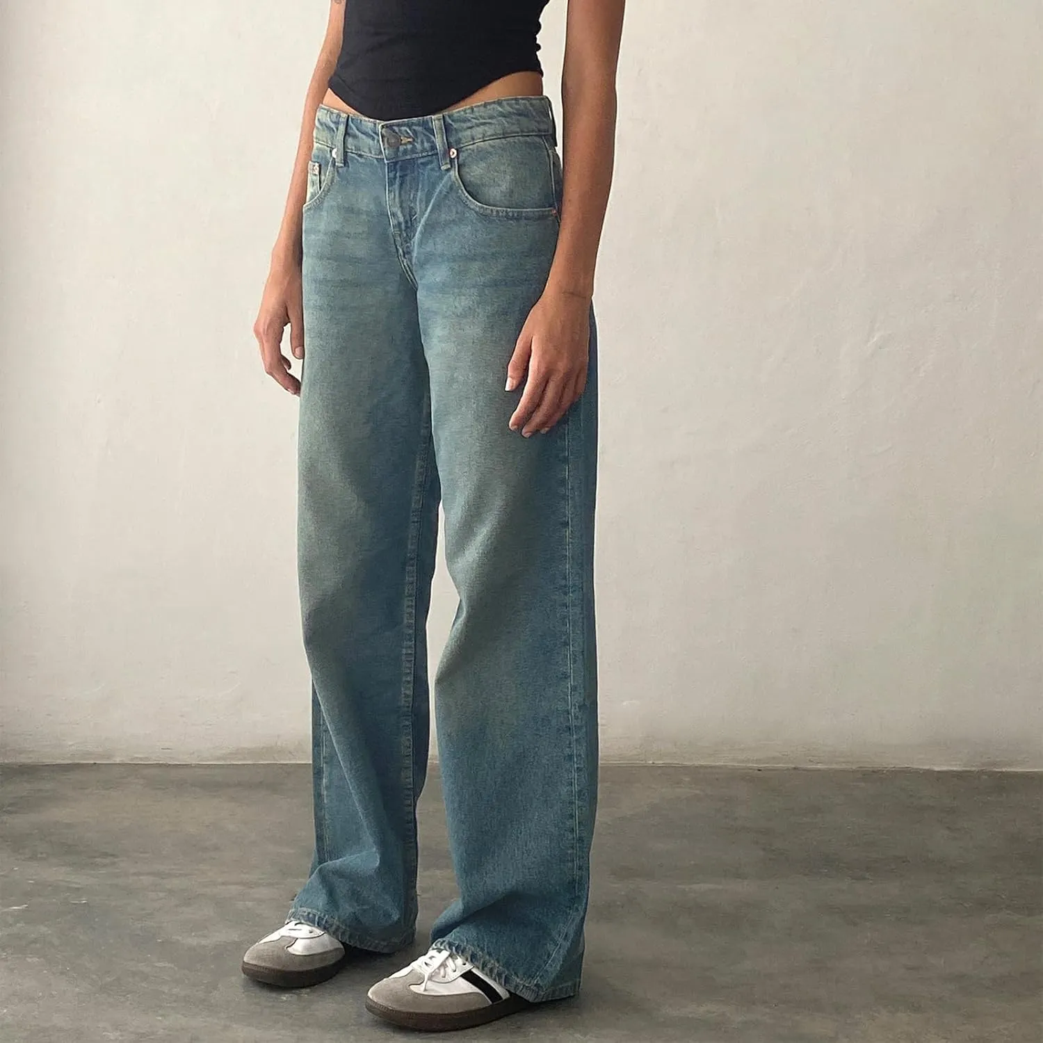 Women's Y2K Wide Leg Denim Pants Baggy Low Waist Wide Leg Boyfriend Jeans Casual Vintage Loose Jeans Streetwear