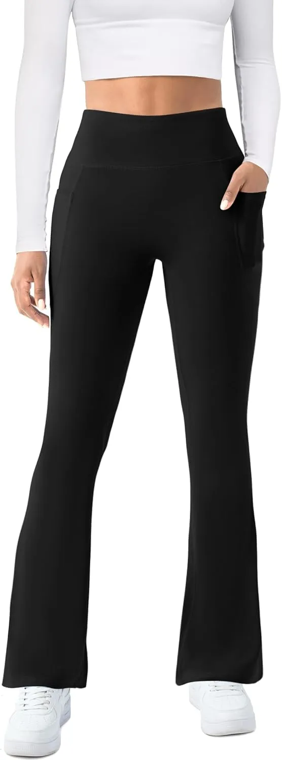 Womens Yoga Pants with Pockets High Waisted Flare Leggings Bell Bottom Yoga Dress Pants Seamless Bootcut Pants