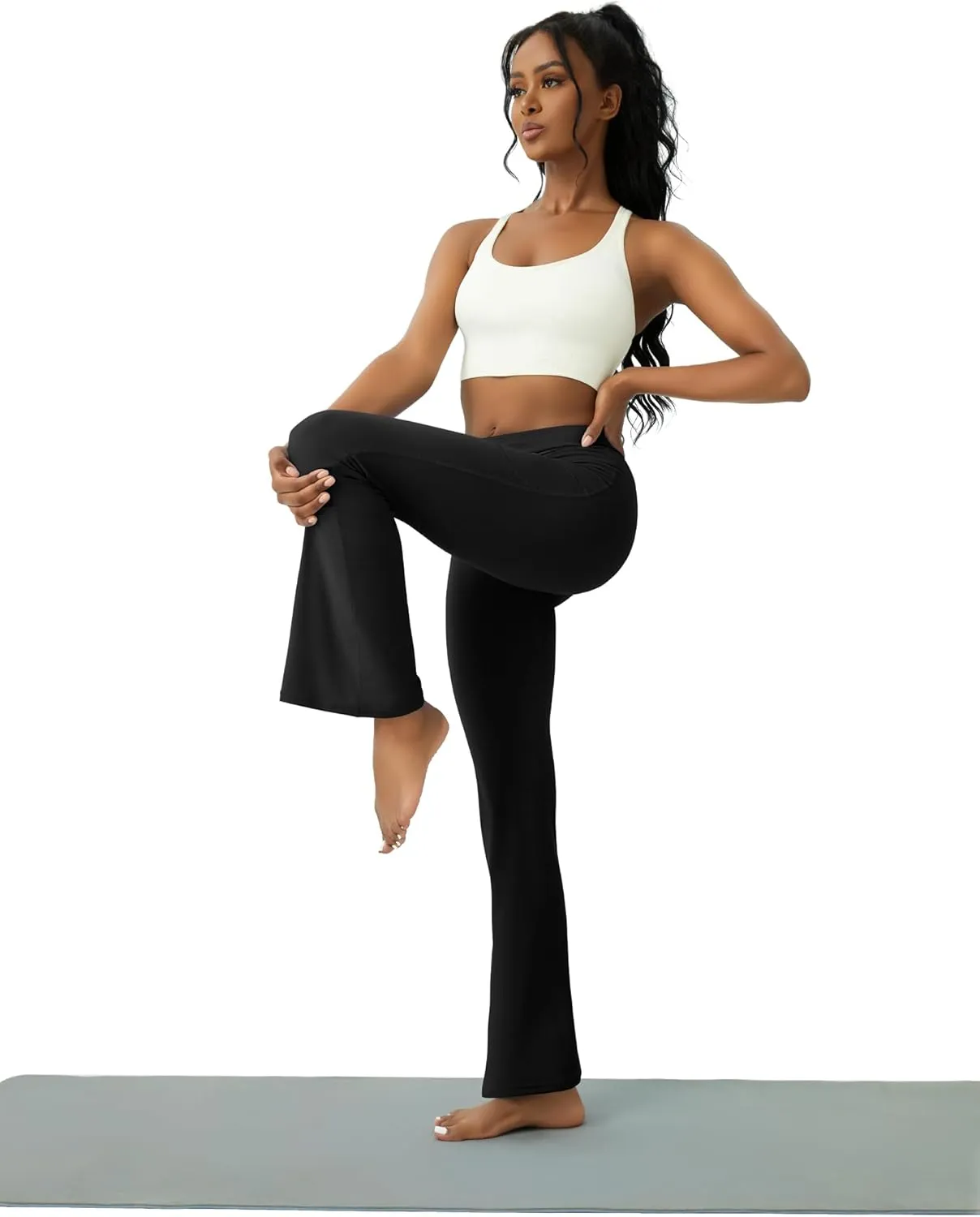 Womens Yoga Pants with Pockets High Waisted Flare Leggings Bell Bottom Yoga Dress Pants Seamless Bootcut Pants