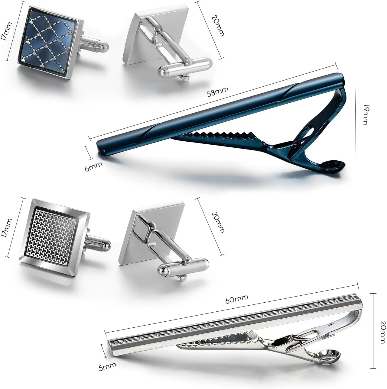 wynameleri Cufflink and Tie Clip Set for Men, 12 PCS Necktie Bars and Cuff Links Formal Business Dress Shirts Buttons Case Packed