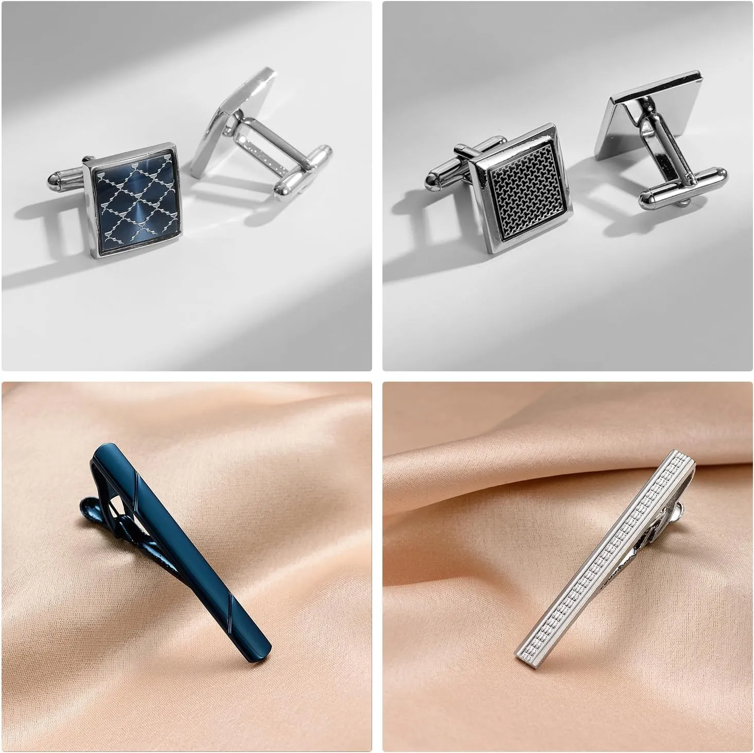 wynameleri Cufflink and Tie Clip Set for Men, 12 PCS Necktie Bars and Cuff Links Formal Business Dress Shirts Buttons Case Packed
