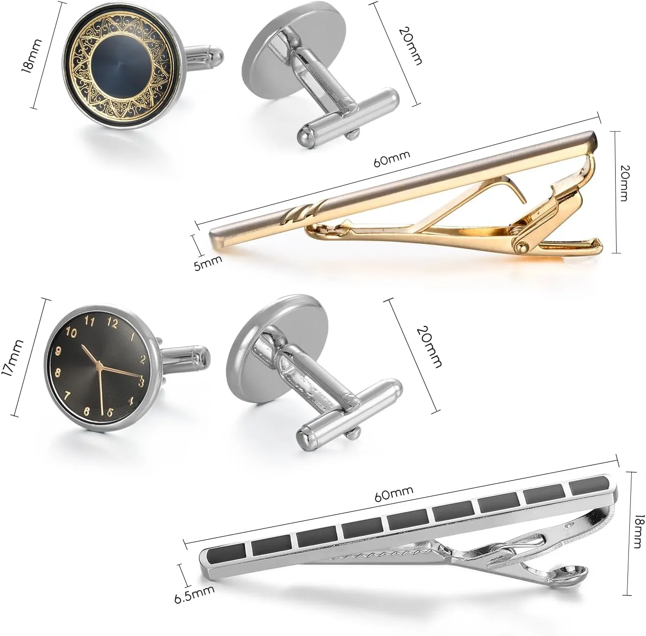 wynameleri Cufflink and Tie Clip Set for Men, 12 PCS Necktie Bars and Cuff Links Formal Business Dress Shirts Buttons Case Packed