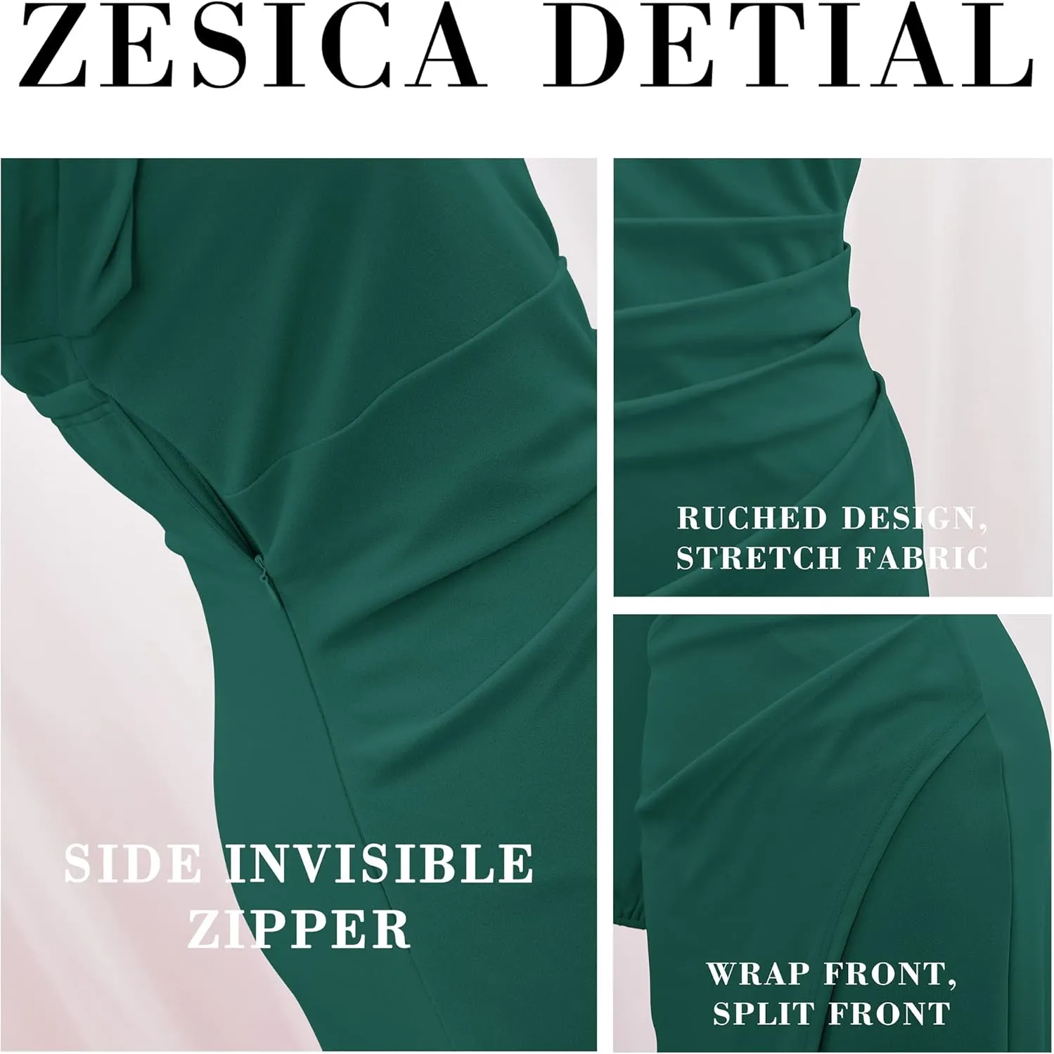 ZESICA Women's One Shoulder Long Sleeve Cocktail Dress Sexy High Slit Ruched Bodycon Wedding Guest Maxi Dresses